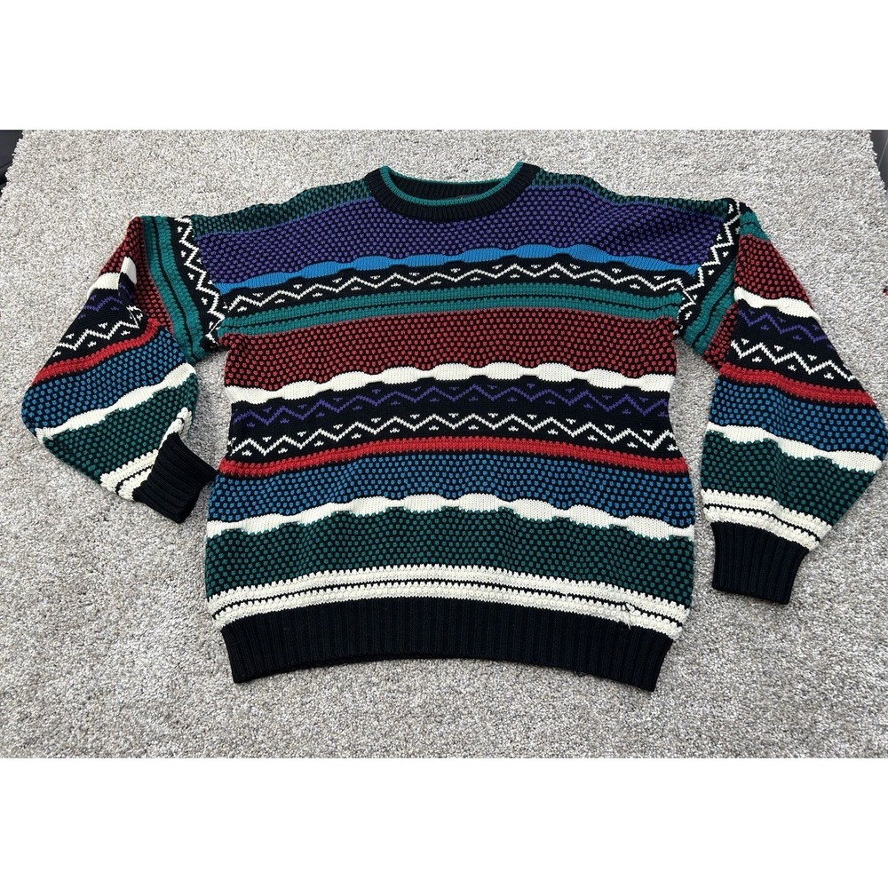 Vintage Bolt Sweater Colorful Chunky Knit Geometric Women's Large- Coogi Style